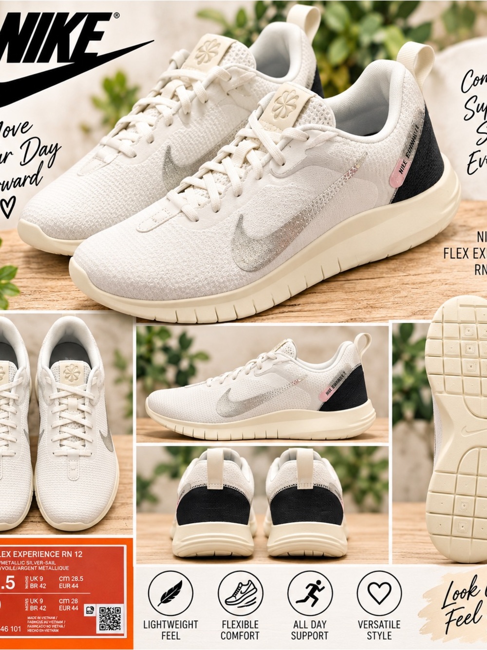 Nike Mens Cream, Silver & Black is Athletic Sneakers